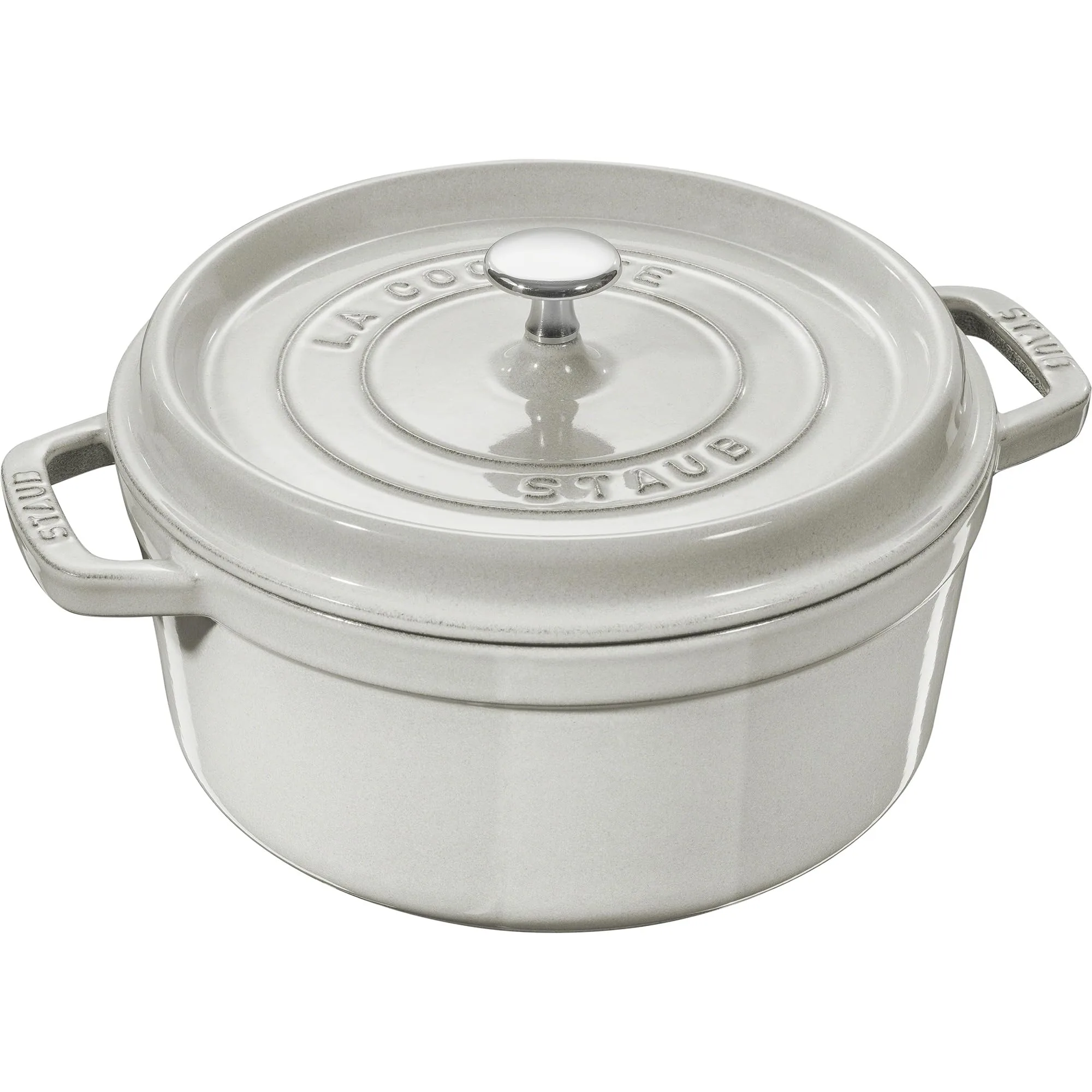 Staub Cast Iron 4-qt Round Cocotte – White Truffle, Made in France