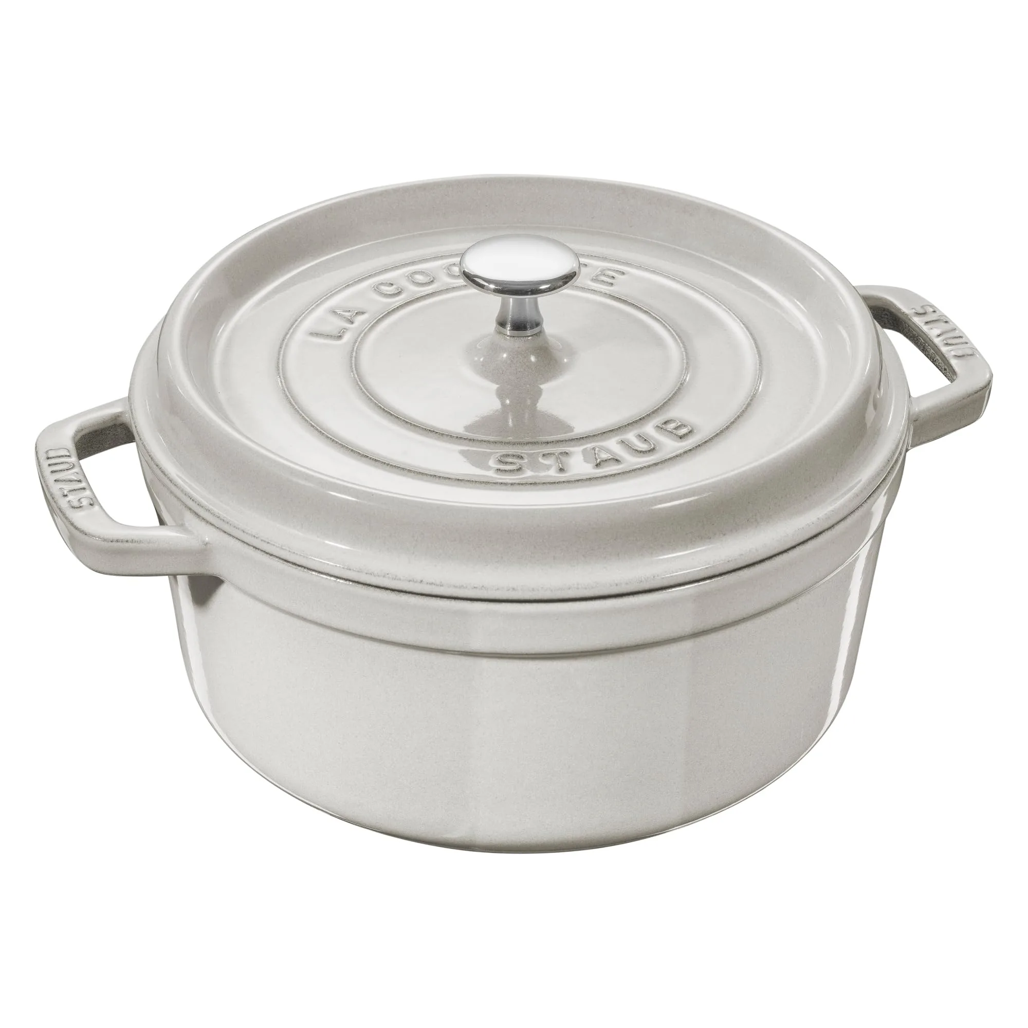 Staub Cast Iron 7-qt Round Cocotte – White Truffle