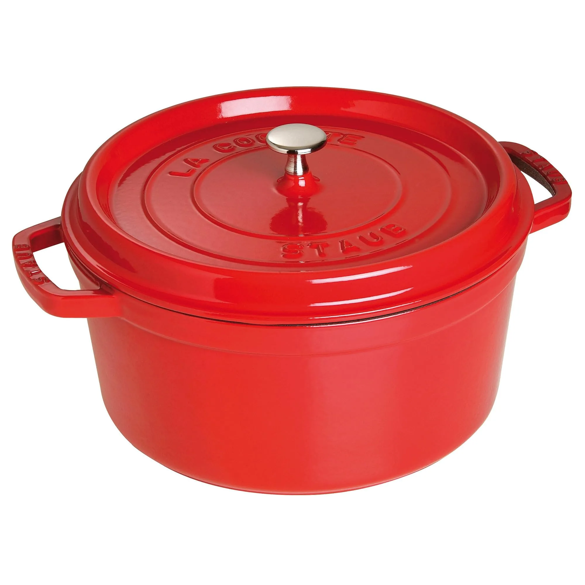 Staub Cast Iron Round Cocotte, Dutch Oven, 7-quart, serves 7-8, Made in France, Cherry